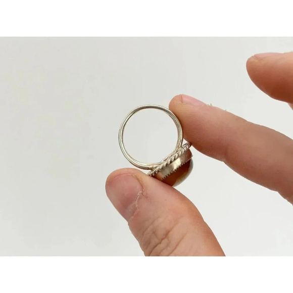 Honey Gold Natural Stone Rope Sterling Silver Unisex Cabochon Ring - sz 5.25 - Picture 9 of 10